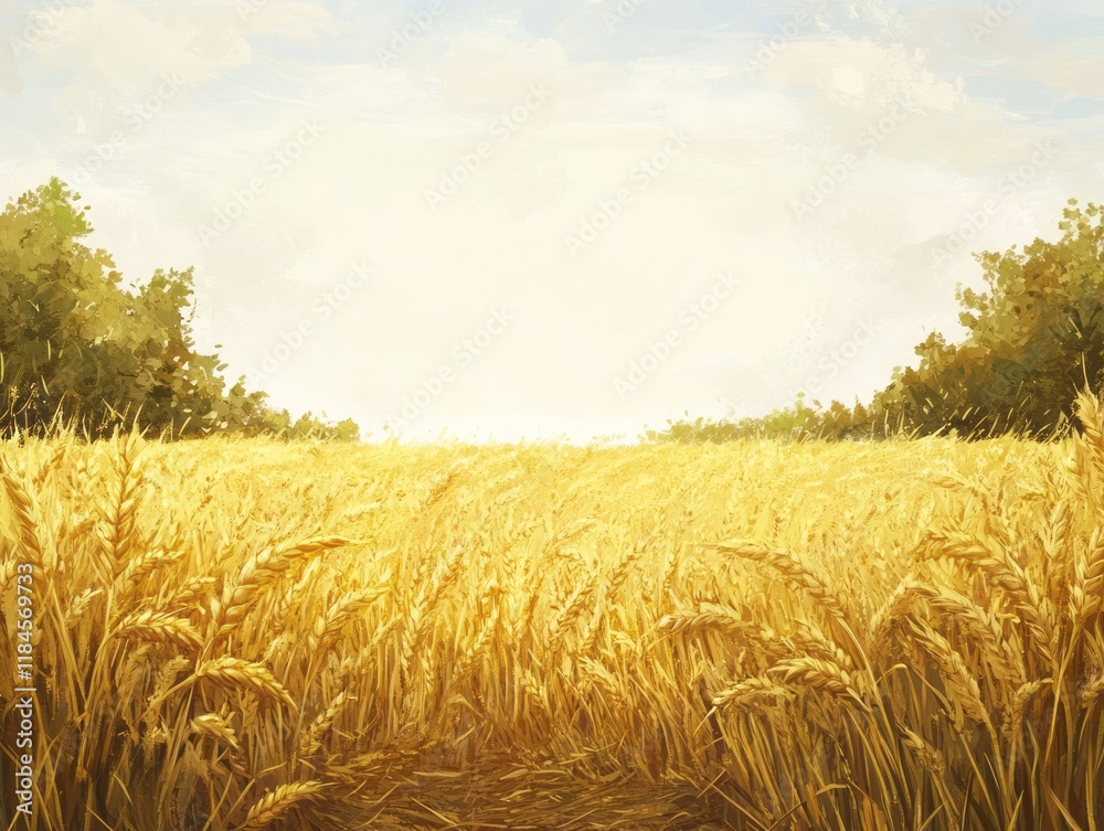 Naklejka premium Golden Wheat Field Under a Sunny Sky