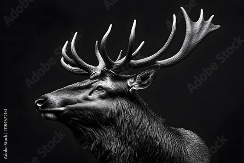 Majestic Stag: Antlered Deer in Black & White photo