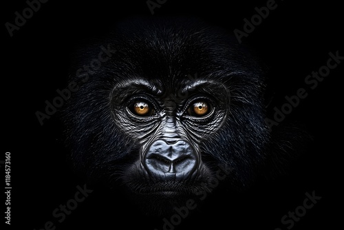 Gorilla's Intense Gaze: Wild Eyes, Dark Fur, Close-Up photo