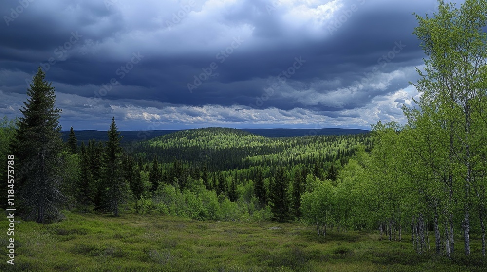 Obraz premium Forest Landscape Under Stormy Sky