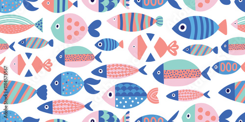 Cute  fish.  Kids background. Can be used in textile industry, paper, background, scrapbooking.