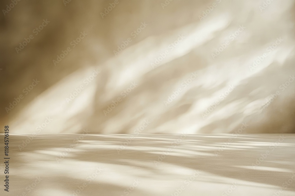 Obraz premium Beige Abstract Empty Studio Background with Sunlit Shadows