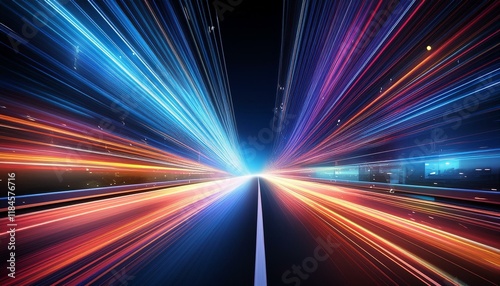 acceleration speed motion on night road magic moving fast speed lines blurred car light motion effect city road background with long exposure night lights ray abstract energy pack effect