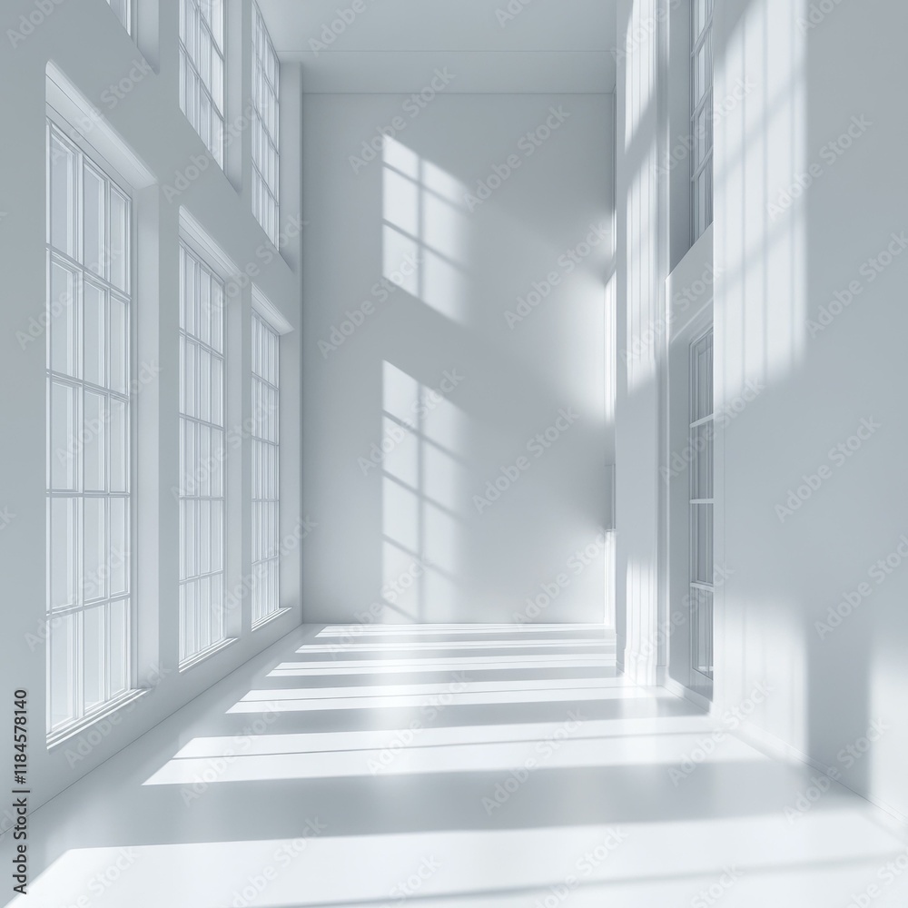 Fototapeta premium Modern Minimalist Empty Hallway with Sunlight Shadows