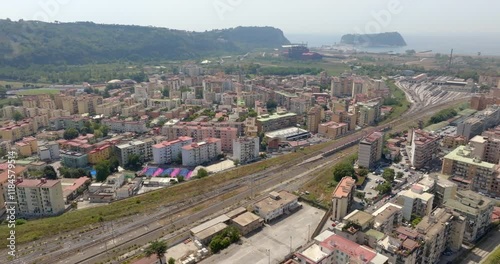 Aerial view of the Coroglio area in Naples, Italy. In the background is the island of Nisida and the Tyrrhenian Sea. photo