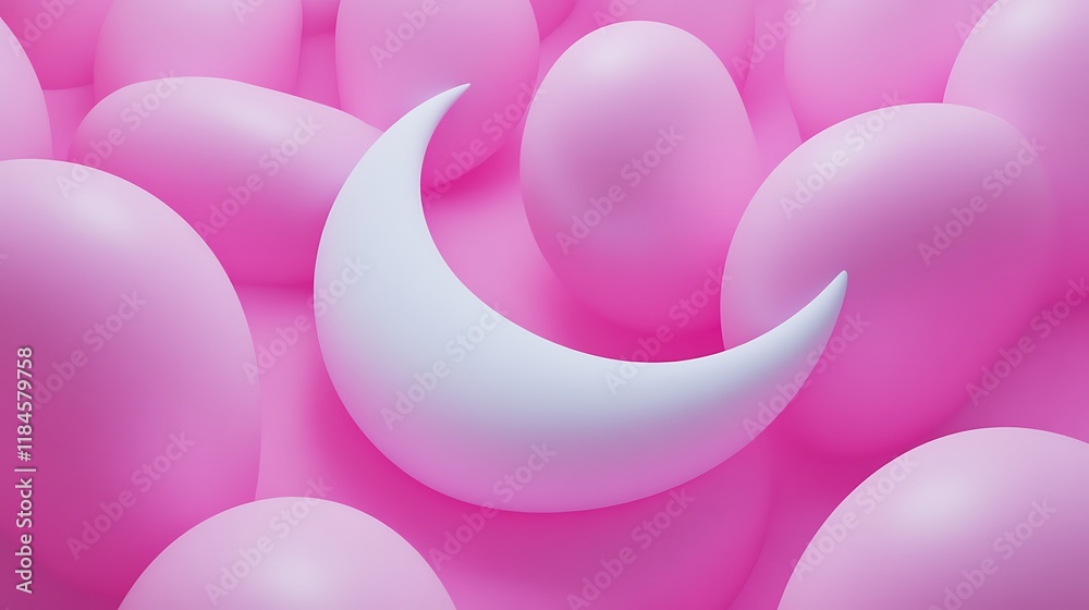 Crescent Moon Among Pink Abstract Bubbles Crescent Moon Among Pink Abstract Bubbles