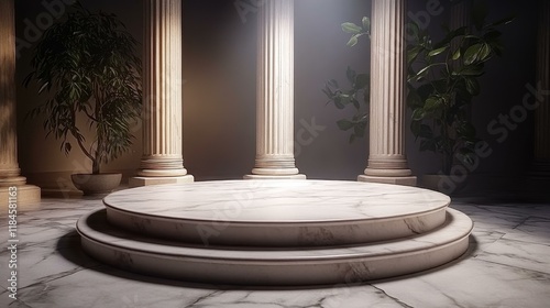 Marble Podium in Ancient Style Hallway