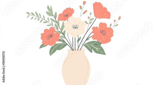 Wallpaper Mural Floral bouquet vase; spring flowers, white background; greeting card design Torontodigital.ca