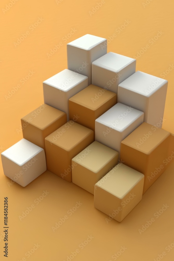 Abstract Geometric Cubes Composition on a Pastel Background
