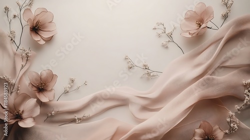 Delicate blush flowers arranged on soft fabric