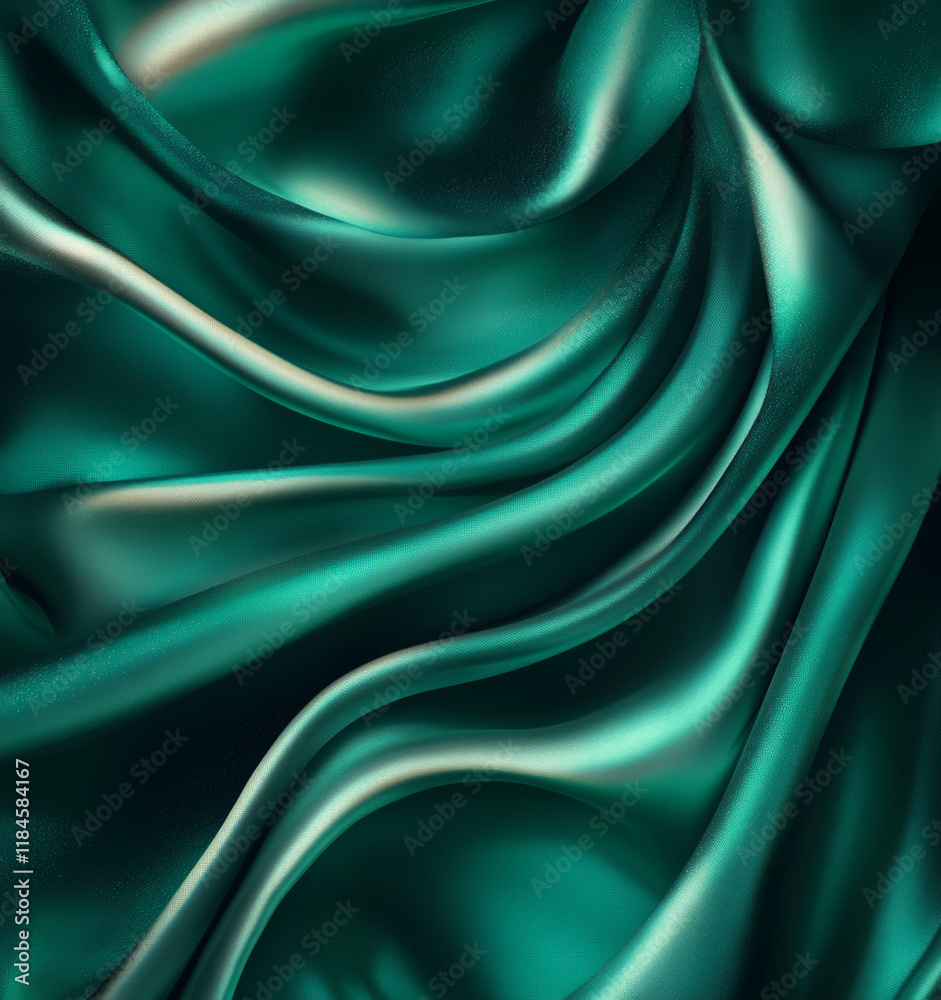 Emerald and black silk satin background. Smooth drapery with shimmering glitter and soft gradient shadows. Luxury blank design template. Emerald and black silk satin background. Smooth drapery with shimmering glitter and soft gradient shadows. Luxury blank design template.