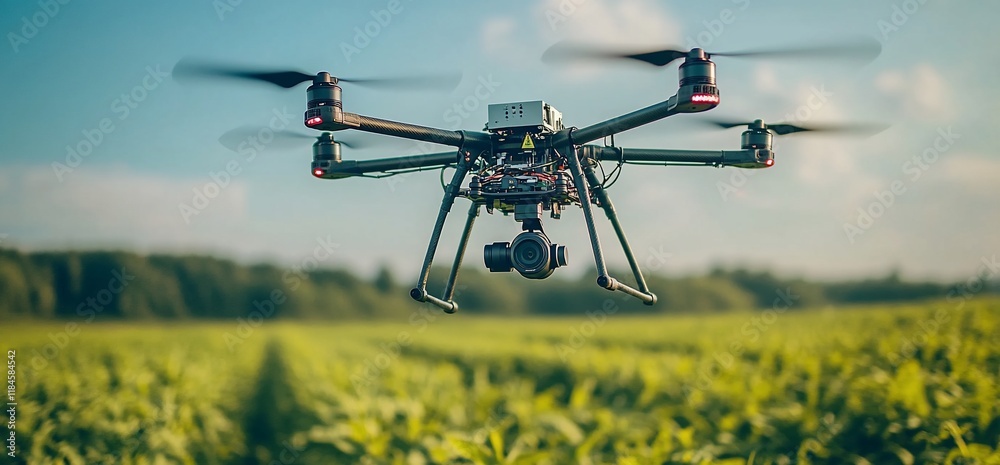 Drone flying over a green field. (1) Drone flying over a green field. (1)