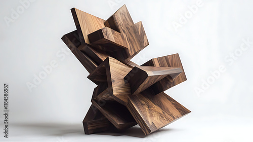 A wooden sculpture of a chair with a wooden base photo