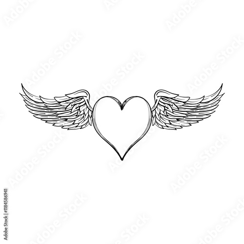 Hand Drawn of Heart with Angel Wings Illustration