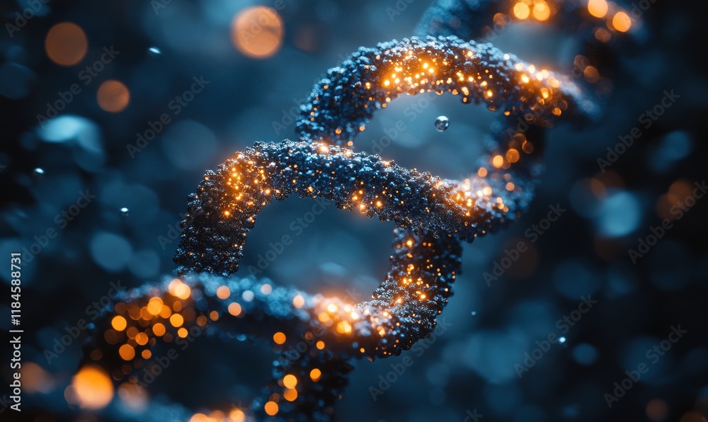 A close-up of a twisted DNA helix with glowing particles, symbolizing genetic science and research. A close-up of a twisted DNA helix with glowing particles, symbolizing genetic science and research.