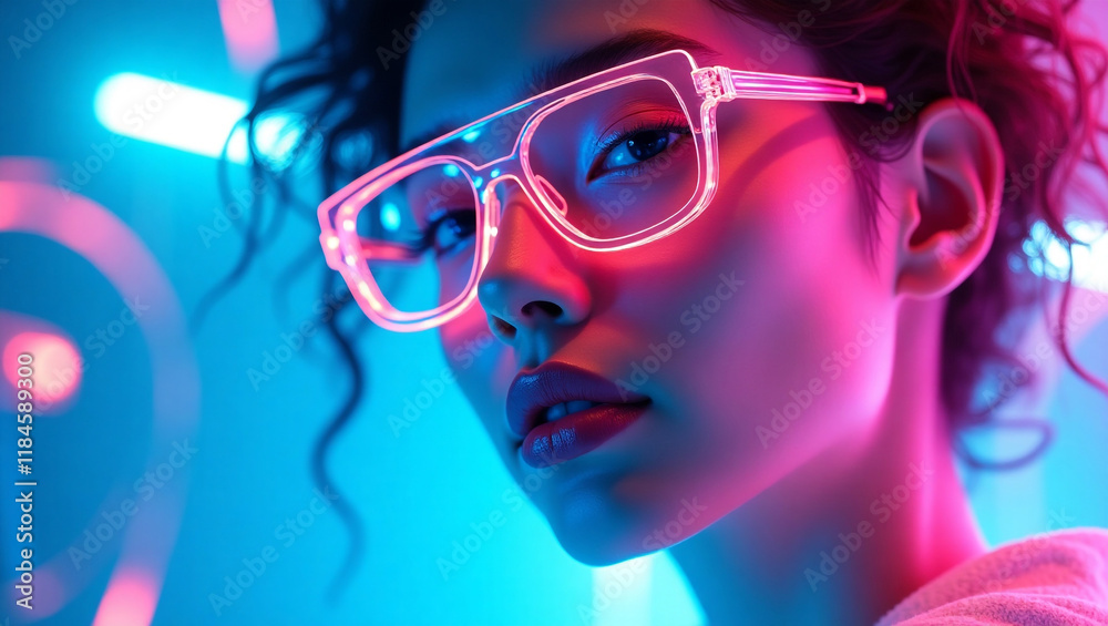 A surreal portrait of a DJ in action, blending art and reality with vibrant abstract waves of pink, blue and orange flowing around their faces.