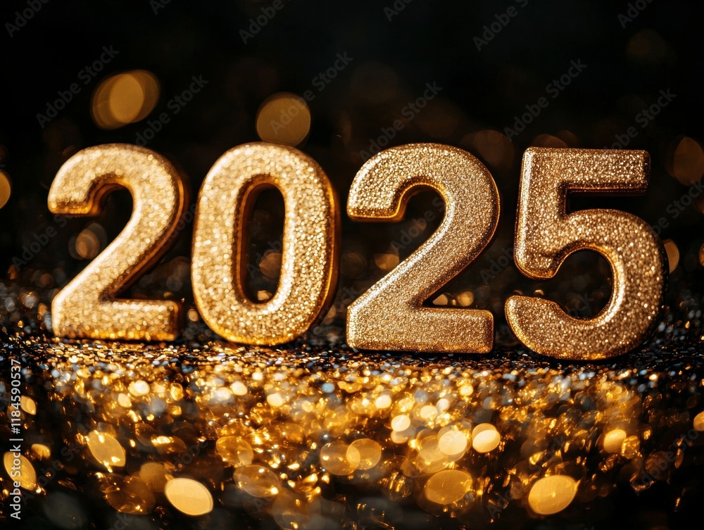 Glittering gold numbers 2025, symbolizing celebration and new beginnings. Glittering gold numbers 2025, symbolizing celebration and new beginnings.
