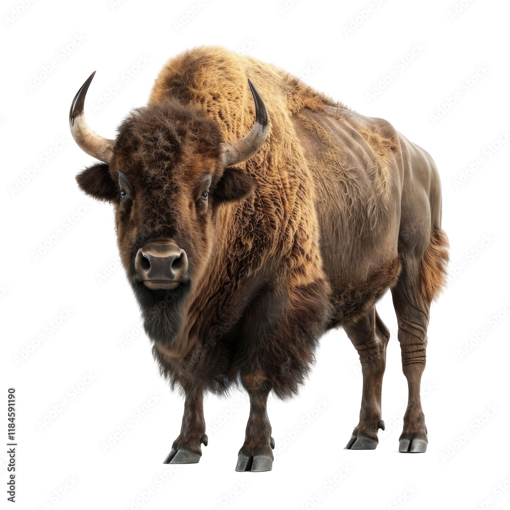 Realistic Portrait of a Bison on a Clean transparent background with Fine Details and Textures Realistic Portrait of a Bison on a Clean transparent background with Fine Details and Textures