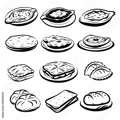 
collection of georgian pastries on white background