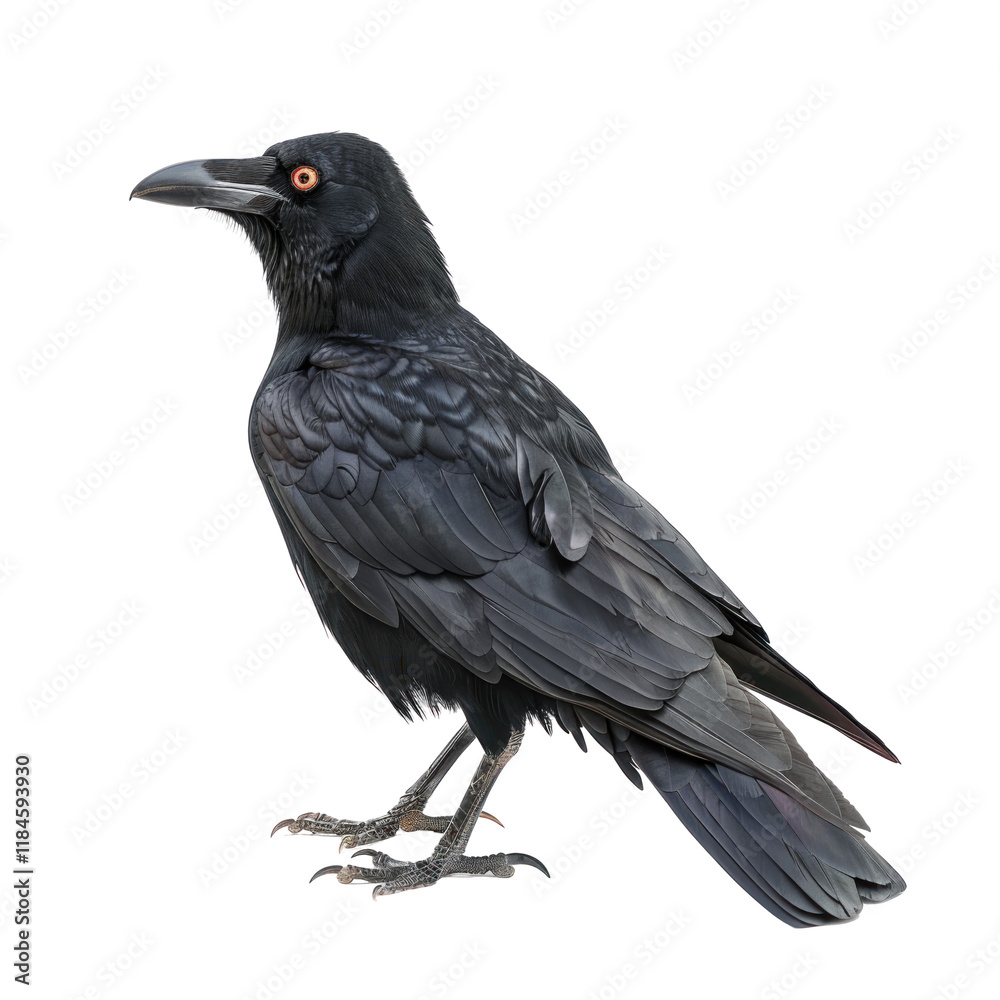 Fototapeta premium Photorealistic Black Raven on a Clean transparent background for Nature and Wildlife Photography