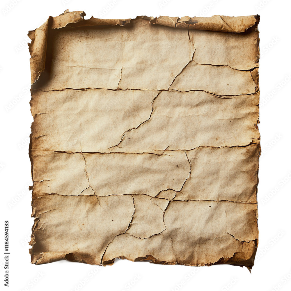 Fototapeta premium A piece of old parchment with cracks and discoloration.