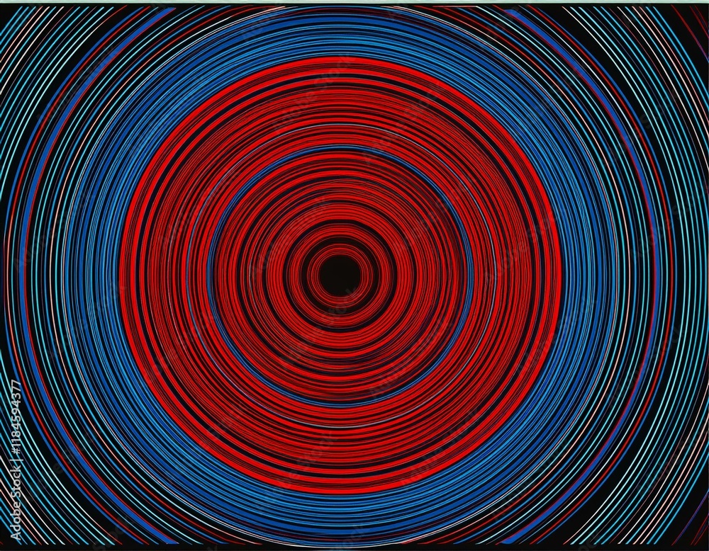 abstract concentric red and blue line pattern on black background 