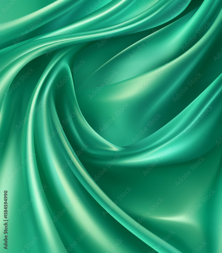 Obraz premium Emerald green satin fabric, shimmering with a gentle gradient transition. Smooth drapery texture and light shadow waves for a refined blank design.