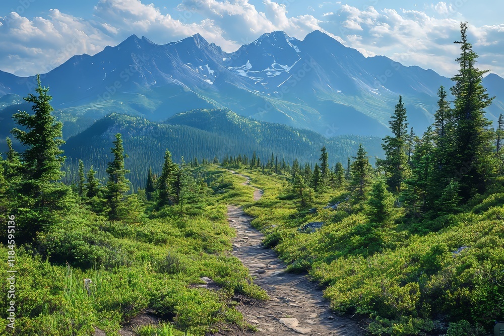 Fototapeta premium Hiking trail view of mountain peaks