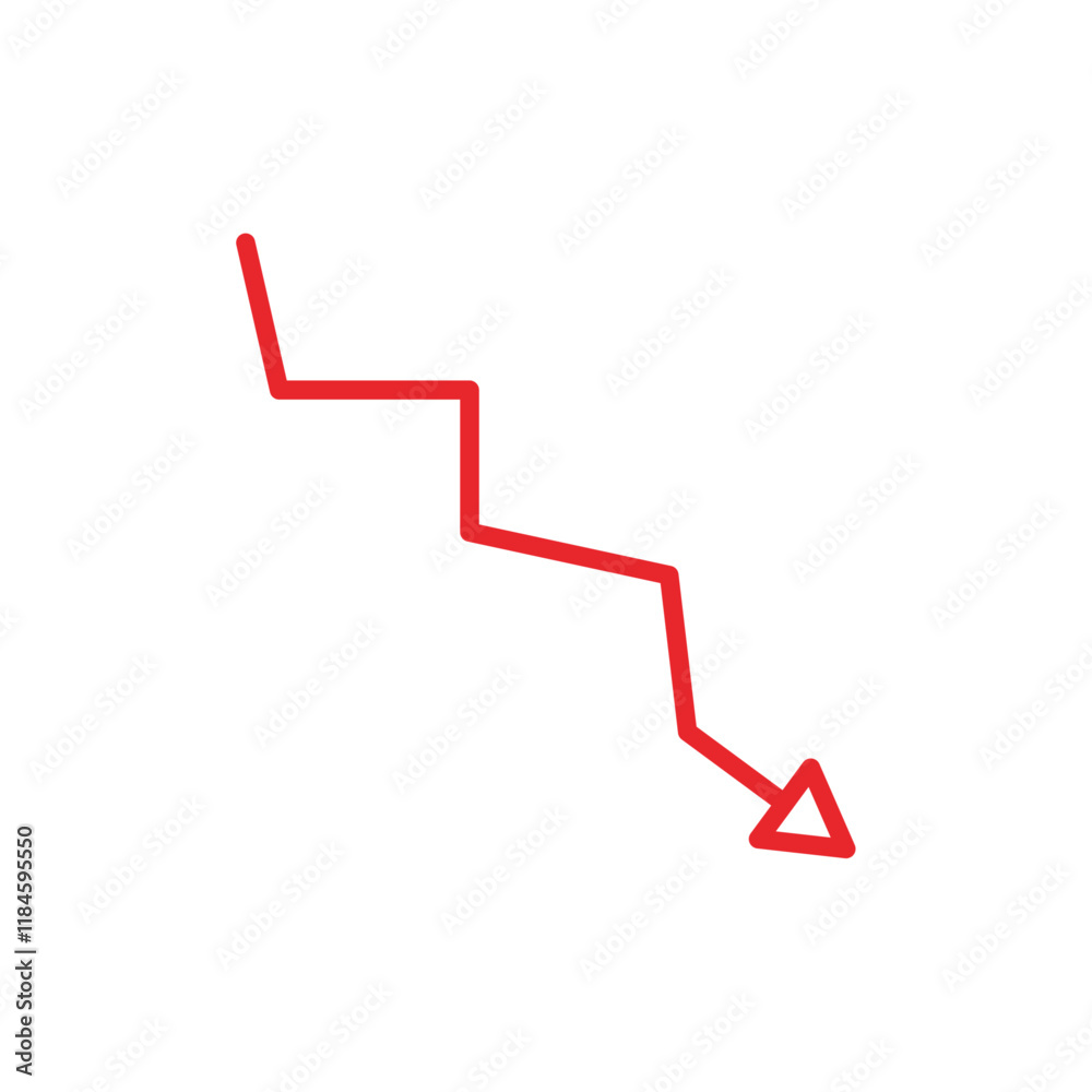 red Down arrow icon Simple thin outline
