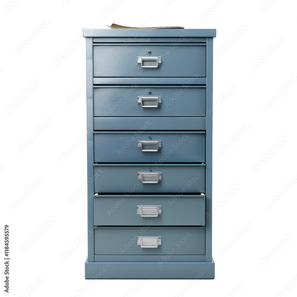 Isolated Blue Metal Cabinet with Multiple Drawers Against Clean transparent background for Organizational Use Isolated Blue Metal Cabinet with Multiple Drawers Against Clean transparent background for Organizational Use
