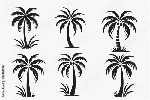 Stylized black silhouette palm trees