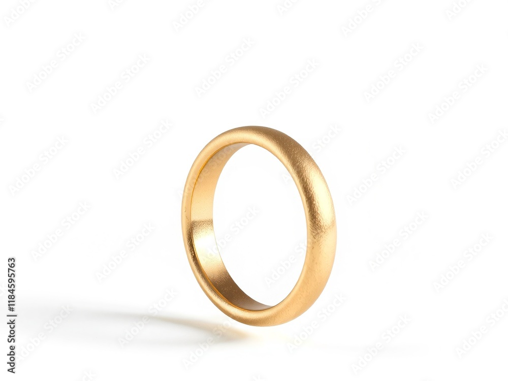A single 3D ring shape in matte gold finish, floating in space with soft shadows, isolated on a clean white background A single 3D ring shape in matte gold finish, floating in space with soft shadows, isolated on a clean white background