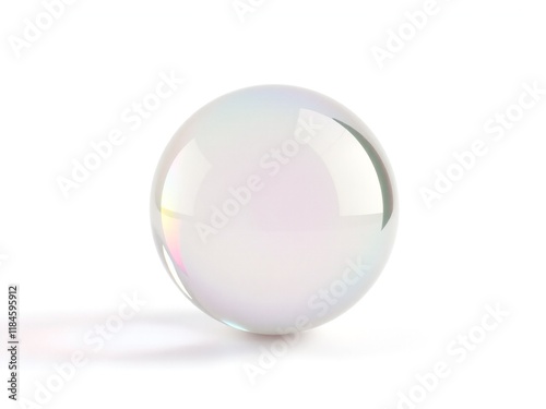 A single floating 3D sphere with a holographic surface, softly reflecting rainbow colors, isolated on a clean white background photo