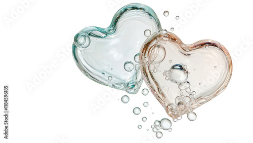 Transparent heart shapes with bubbles create romantic atmosphere