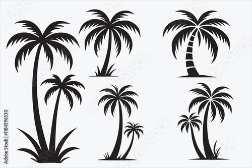 Stylized black silhouette palm trees