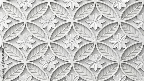Elegant white geometric floral leaves design in 3D wall texture