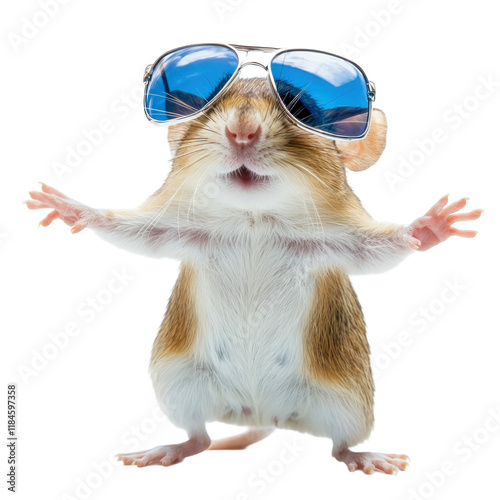 Adorable Kangaroo Rat Dancing with Large Sunglasses in Fun and Playful Pose photo