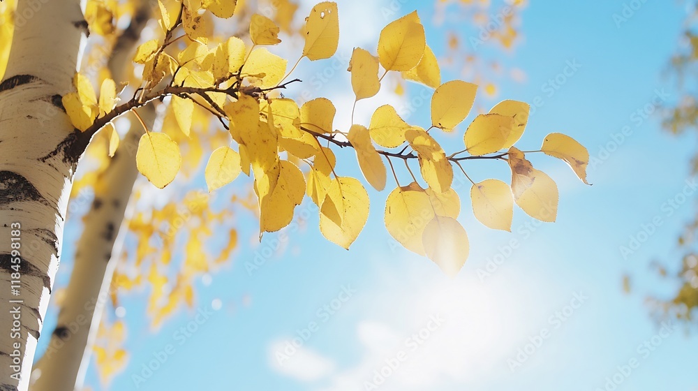 Golden Leaves in Sunlit Forest Vibrant Yellow Birch Leaves in Bright Light Golden Leaves in Sunlit Forest Vibrant Yellow Birch Leaves in Bright Light