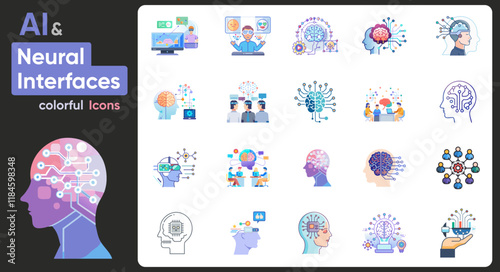 AI and Neural Interfaces - Colorful Icons Set