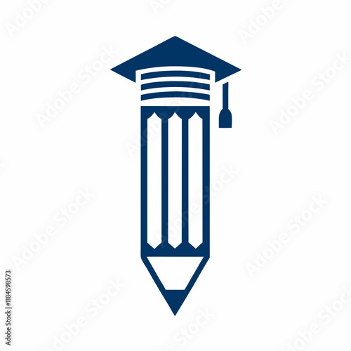 Professional Academic Pencil and Graduation Cap Illustration.