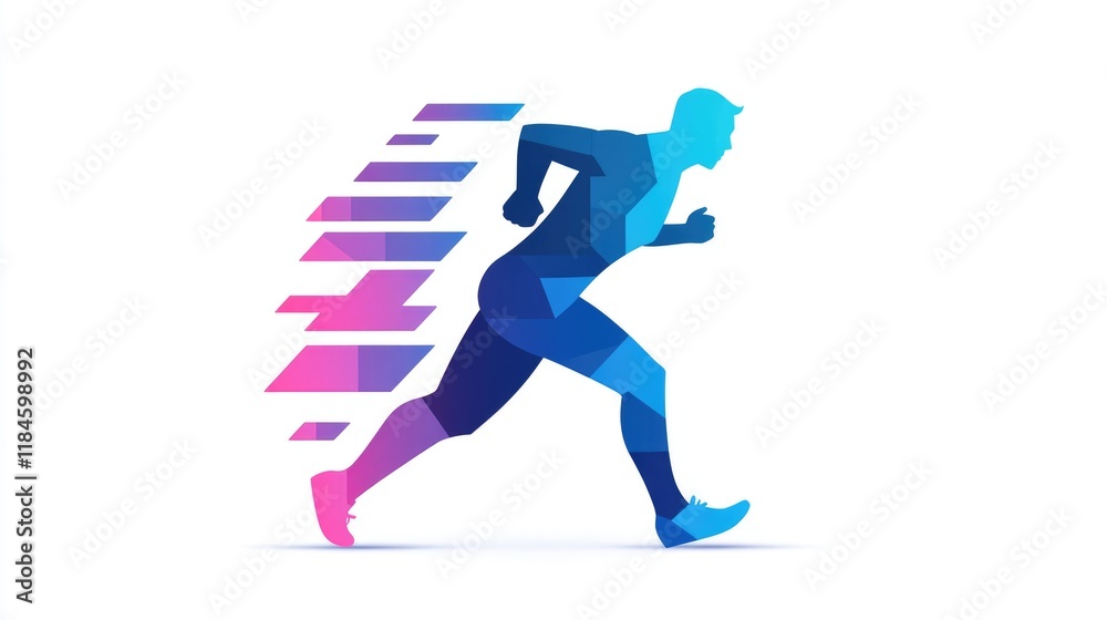 Abstract geometric illustration of a runner in motion, showcasing speed and dynamism. Abstract geometric illustration of a runner in motion, showcasing speed and dynamism.