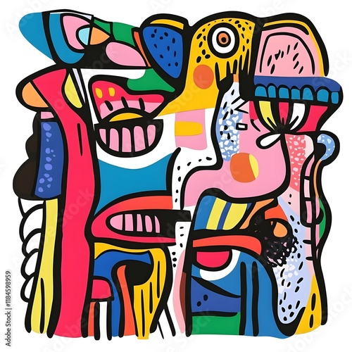 Productivity, Sticker, Blissful, Saturated Colors, Art brut style, Contour, Vector, White Background, Detailed