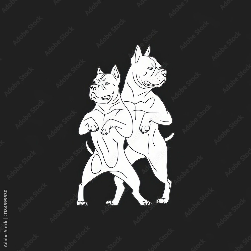 Fototapeta premium Stylized illustration of two playful dogs standing side by side in a dynamic pose.