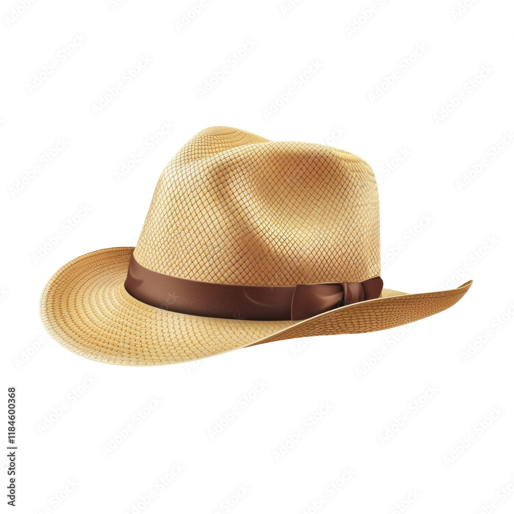 Photorealistic Isolated Straw Hat on Clean transparent background with Brown Ribbon Detail for Fashion and Accessories Photorealistic Isolated Straw Hat on Clean transparent background with Brown Ribbon Detail for Fashion and Accessories