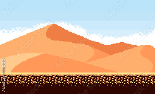 Pixel art background Desert. Pixel game Seamless.