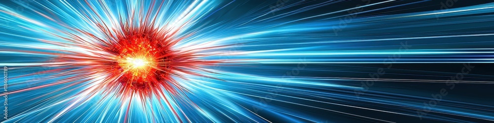 Fototapeta premium Abstract Energy Burst Bright Blue and Red Light Streaks Glowing Core Radiating Explosion