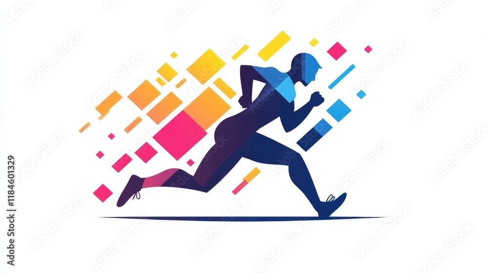 Abstract runner in dynamic pose with vibrant geometric background. Abstract runner in dynamic pose with vibrant geometric background.