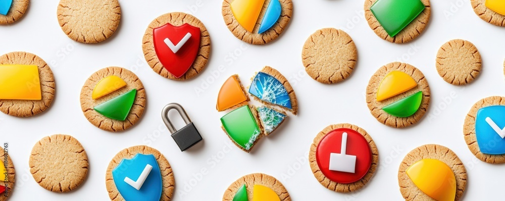 Illustration of cookies representing security symbols and icons, showcasing digital themes Illustration of cookies representing security symbols and icons, showcasing digital themes