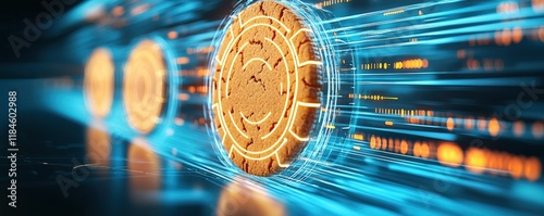 Stylized cookie illustration representing online tracking and data flow