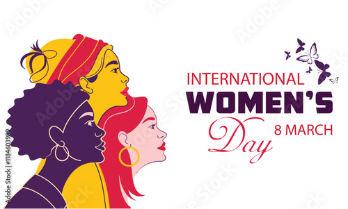  international women's day banner,  woman head illustration from side view happy women's day, can use for, landing page, template,  web, mobile app, etc